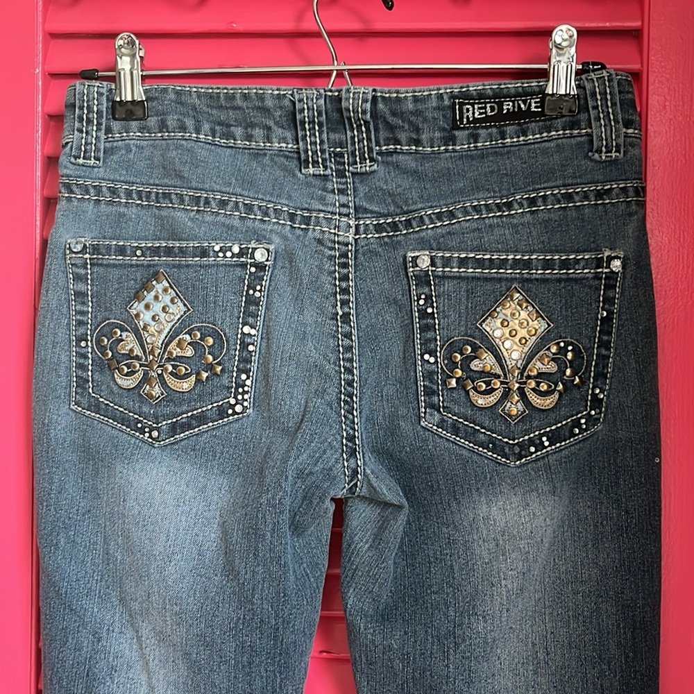 Red Rivet Dark Blue Skinny Jeans